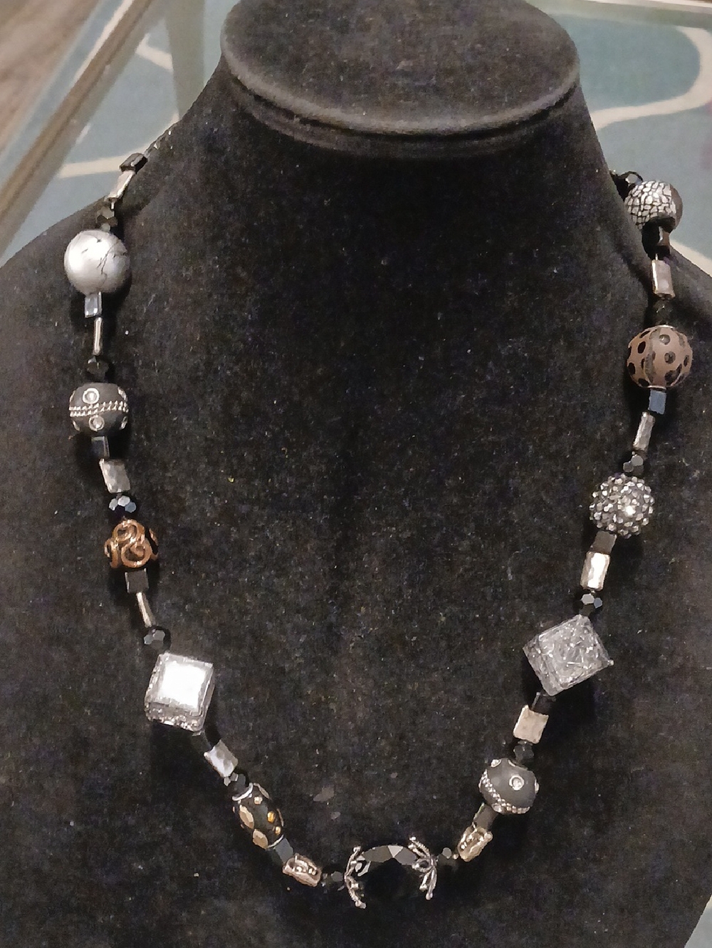 Handcrafted Black and Silver Beaded Women's Necklace